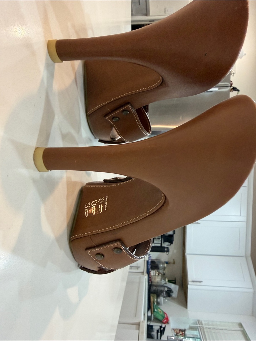 Giuseppe Zanotti Brown Leather Crisscross High Heel Slide - Picture 10 of 15